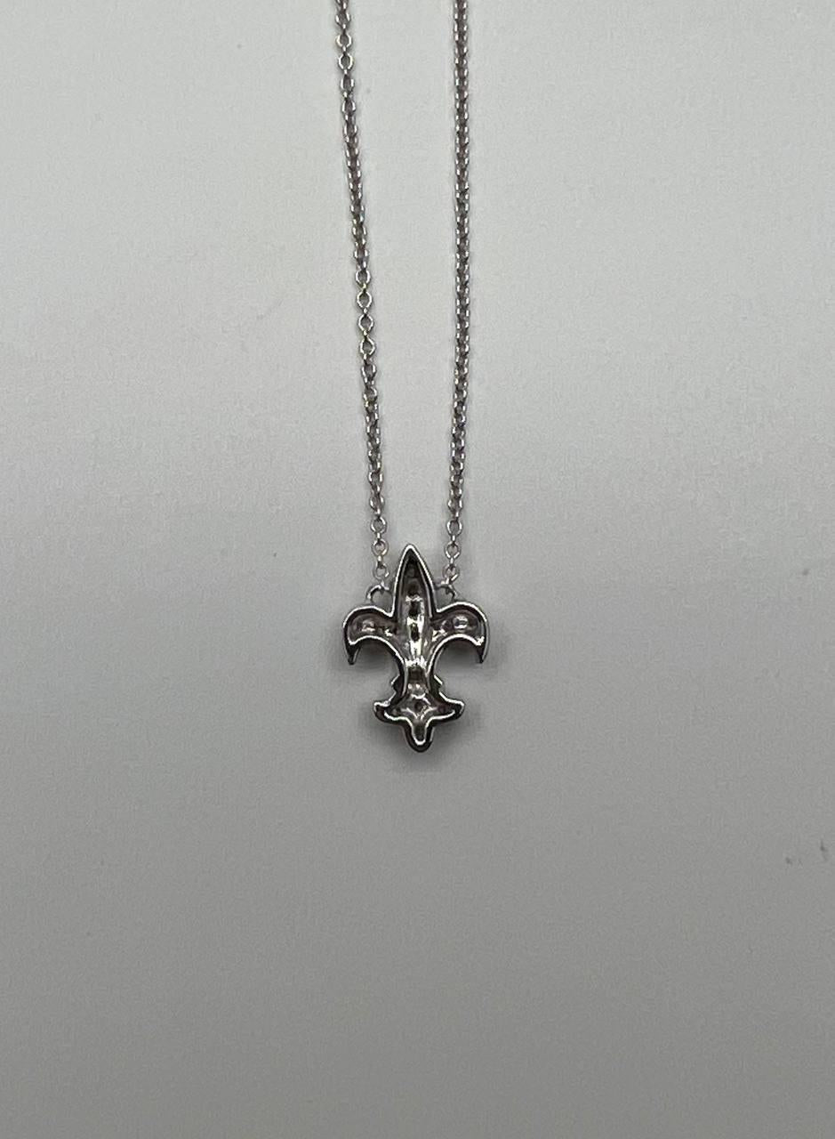 Fleur-de-lis Symbol Lily Floral Flower Diamond Motif White Gold Pendant Necklace