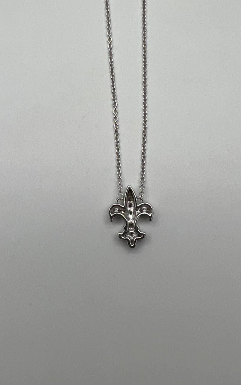 Fleur-de-lis Symbol Lily Floral Flower Diamond Motif White Gold Pendant Necklace