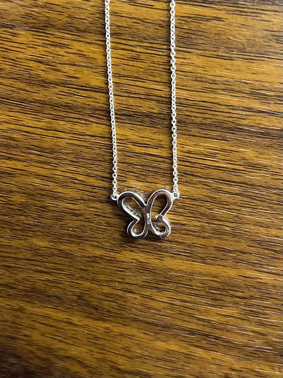 Butterfly Set Diamonds Halo Motif 18K Karat White Gold Pendant Chain Necklace