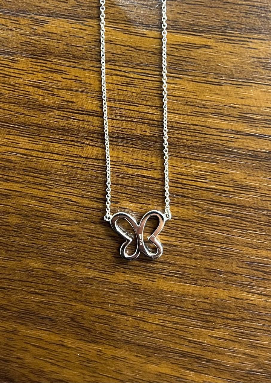 Butterfly Set Diamonds Halo Motif 18K Karat White Gold Pendant Chain Necklace