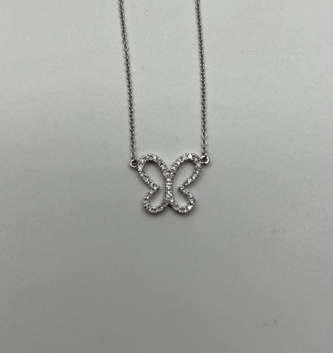 Butterfly Set Diamonds Halo Motif 18K Karat White Gold Pendant Chain Necklace