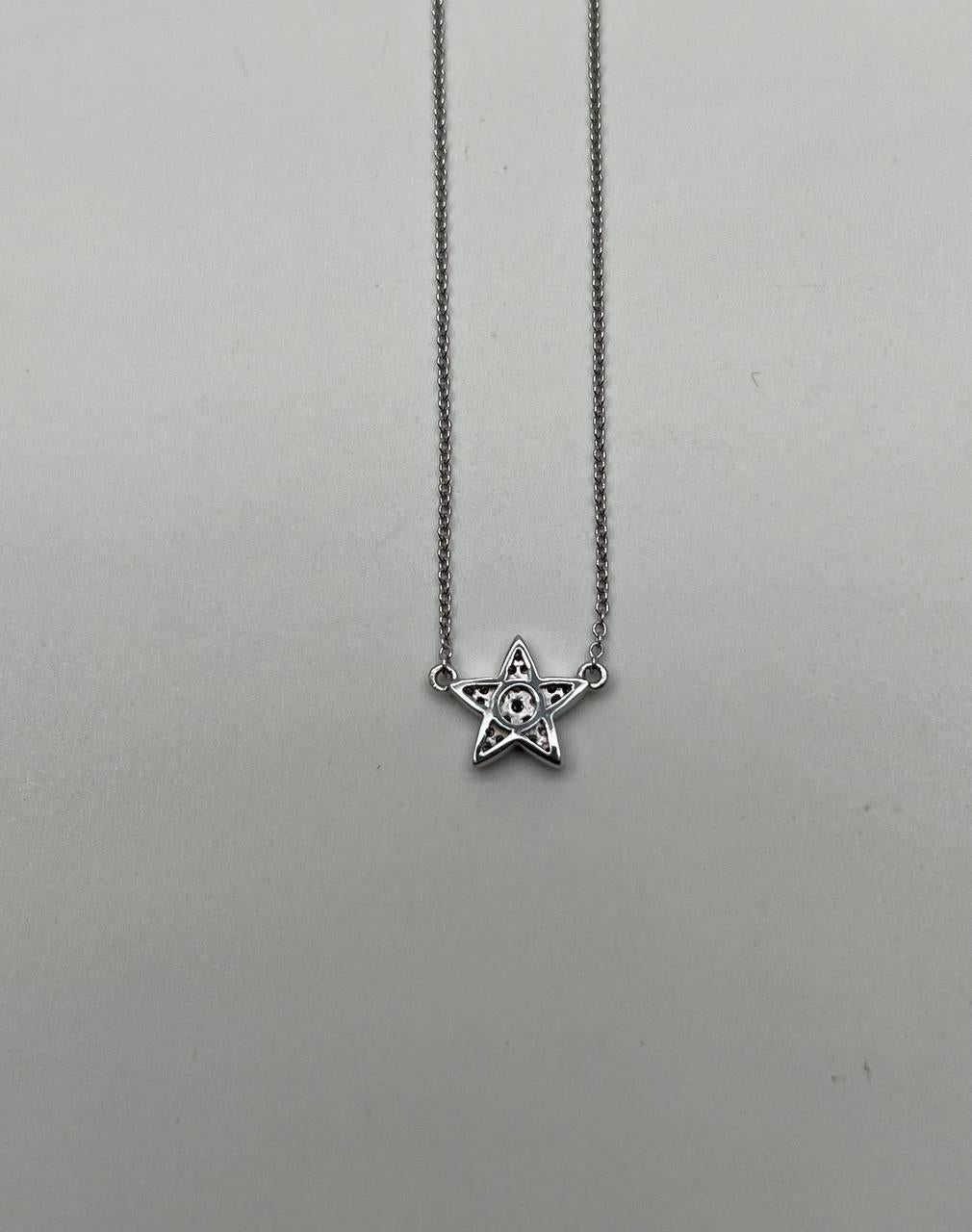Star Pave Set Diamonds Halo Motif 14K Karat White Gold Pendant Chain Necklace