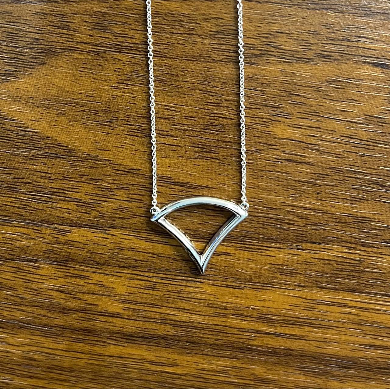 Diamond Halo Set Triangle Symbol Motif 18K White Gold Pendant Chain Necklace