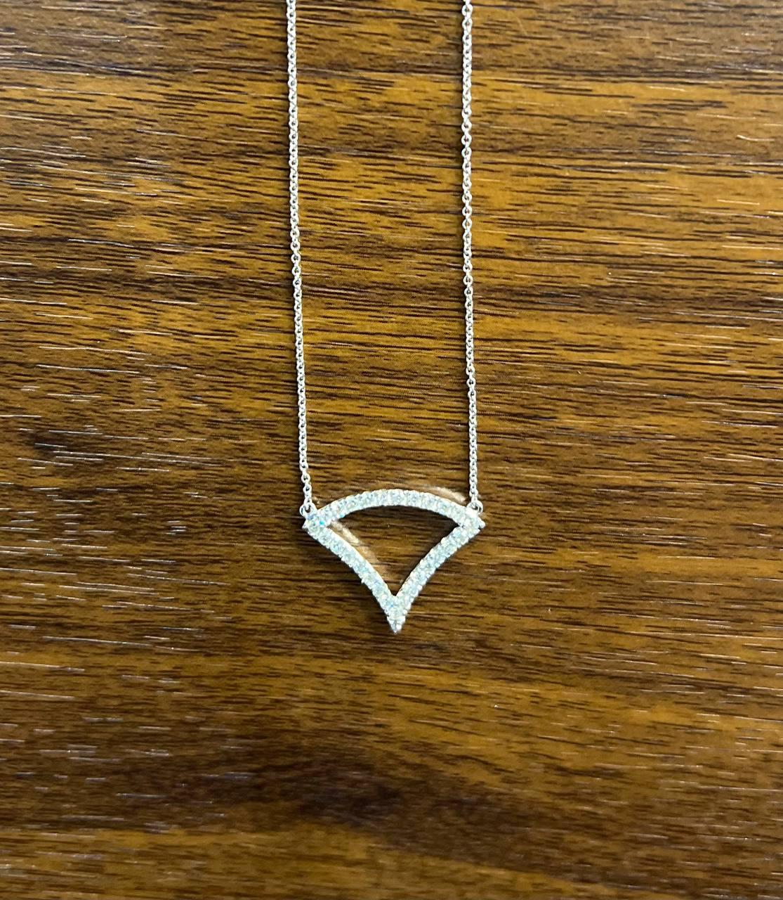 Diamond Halo Set Triangle Symbol Motif 18K White Gold Pendant Chain Necklace