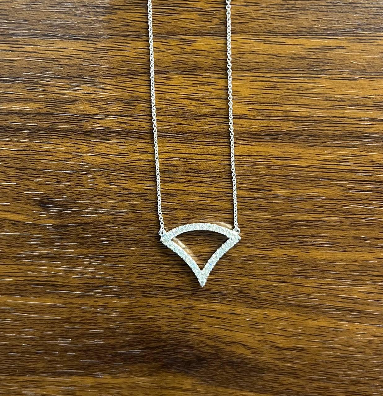 Diamond Halo Set Triangle Symbol Motif 18K White Gold Pendant Chain Necklace