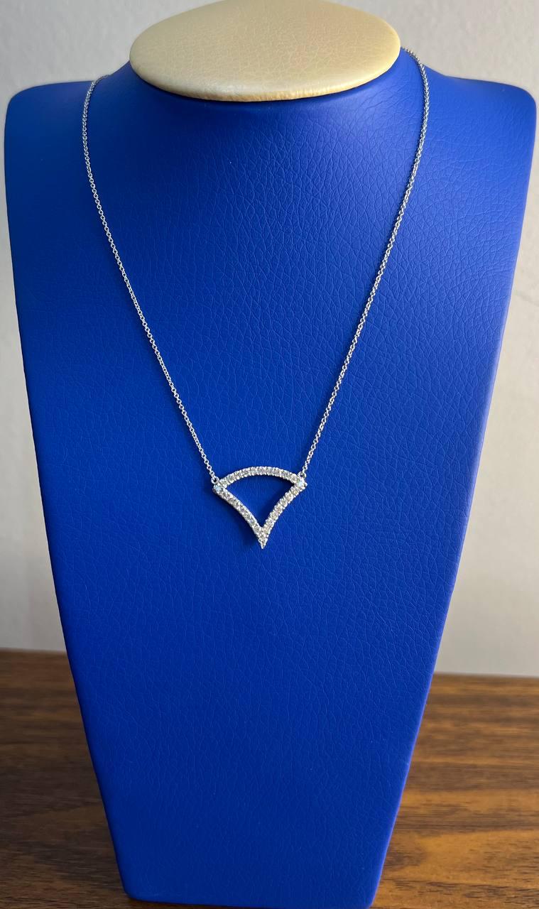 Diamond Halo Set Triangle Symbol Motif 18K White Gold Pendant Chain Necklace