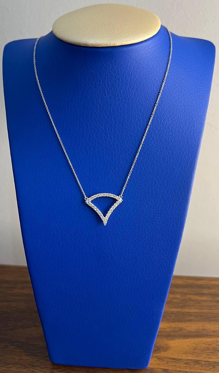 Diamond Halo Set Triangle Symbol Motif 18K White Gold Pendant Chain Necklace