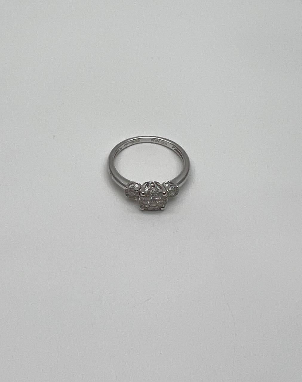 Diamonds Pave Set Cluster Halo Three Stone 14K White Gold Statement Ring