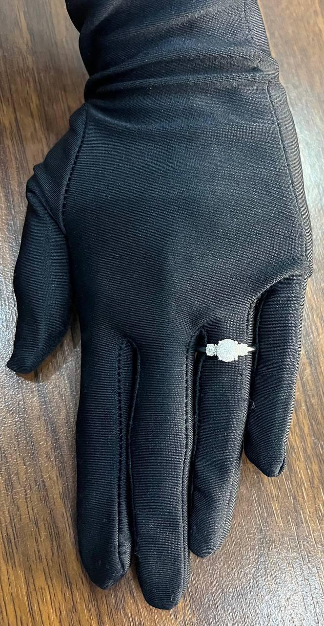 Diamonds Pave Set Cluster Halo Three Stone 14K White Gold Statement Ring