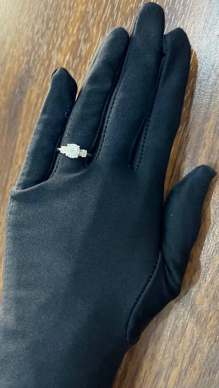 Diamonds Pave Set Cluster Halo Three Stone 14K White Gold Statement Ring