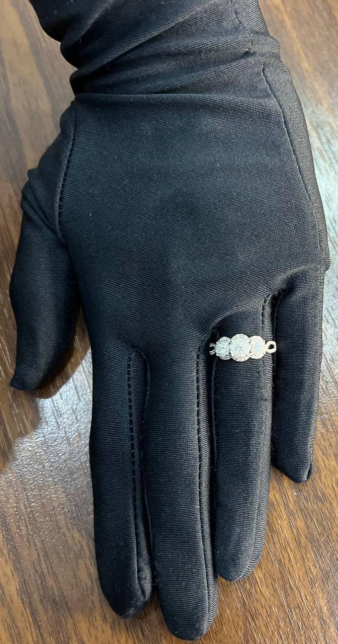 Diamonds Pave Set Round Cluster Halo 14K White Gold Statement Three Stone Ring