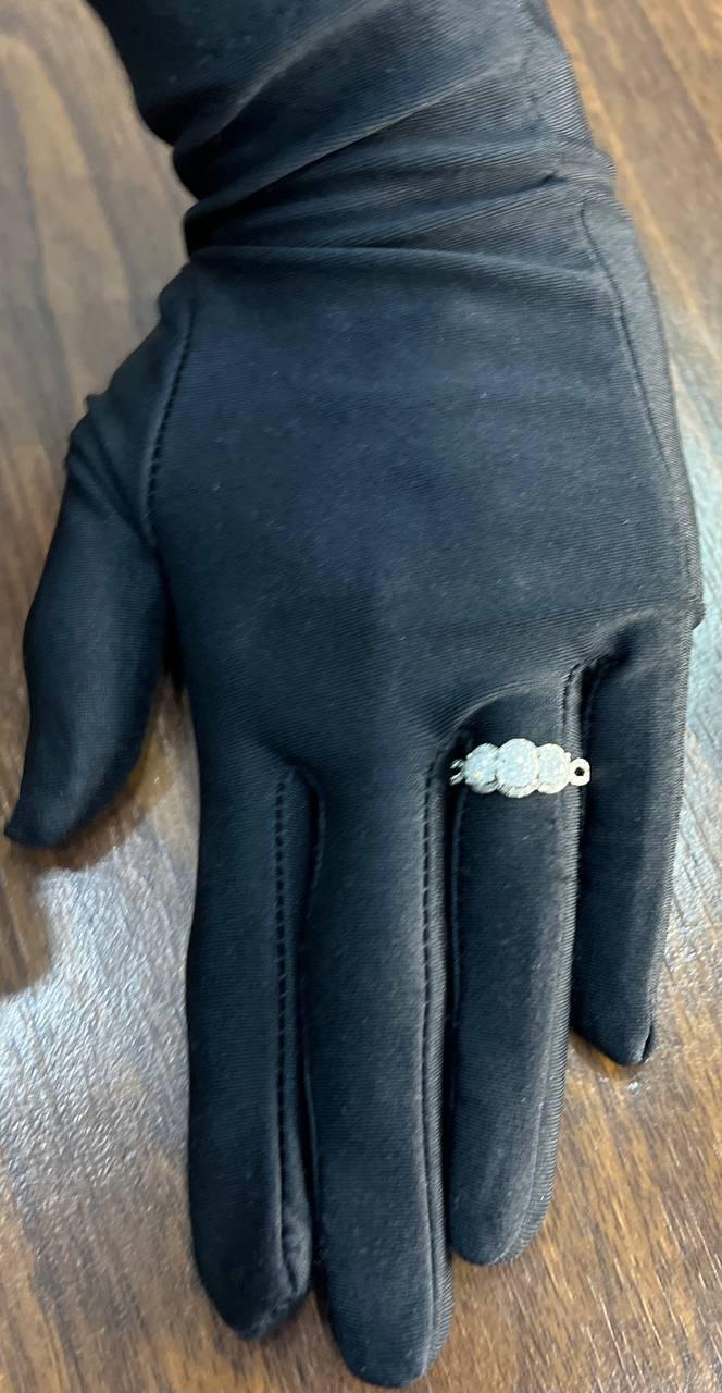 Diamonds Pave Set Round Cluster Halo 14K White Gold Statement Three Stone Ring