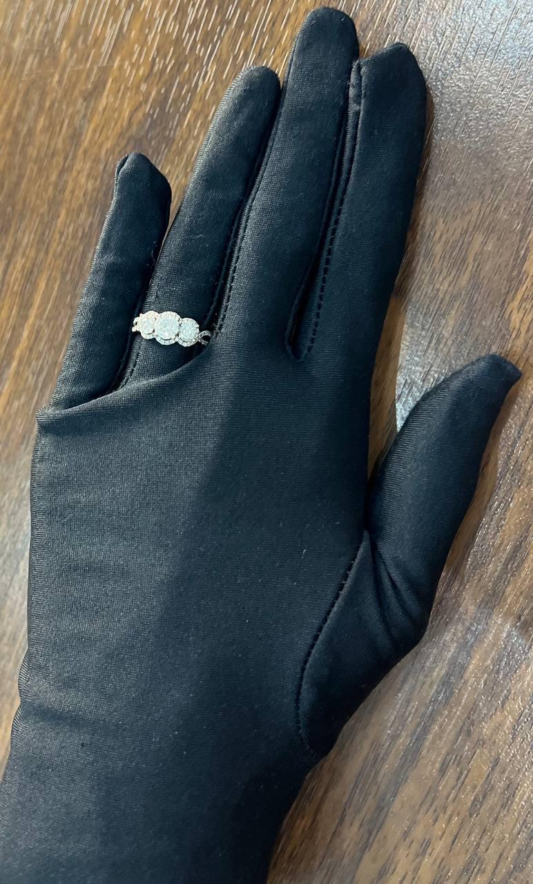 Diamonds Pave Set Round Cluster Halo 14K White Gold Statement Three Stone Ring