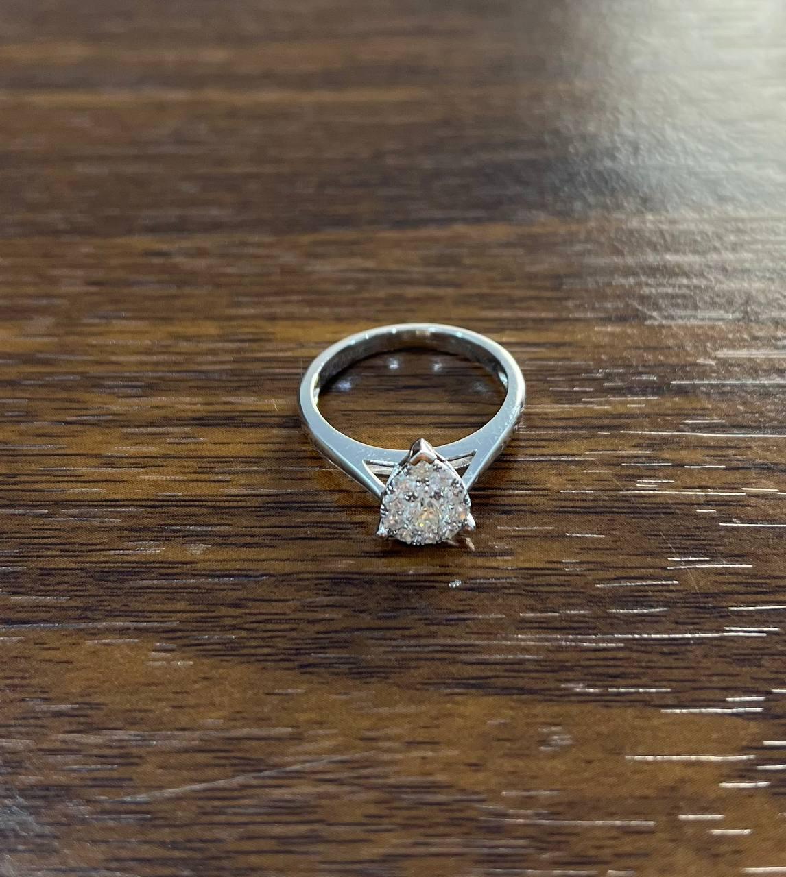Diamonds Pear Teardrop Pave Set Cluster Halo 14K White Gold Statement Ring