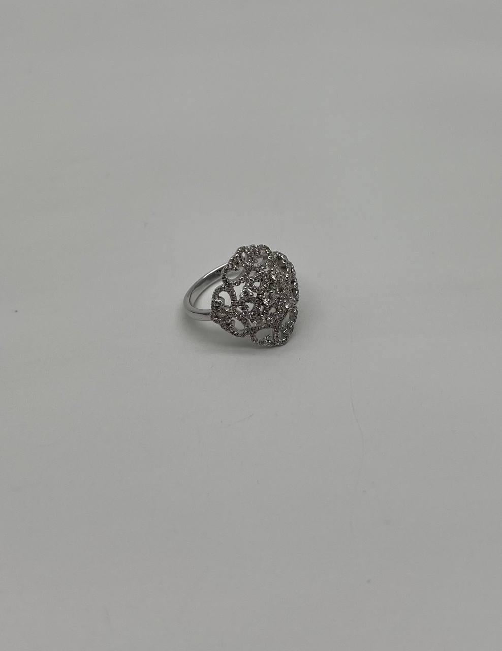 Diamonds Scroll Symbol Motifs Emblem Halo Set 18K White Gold Statement Ring