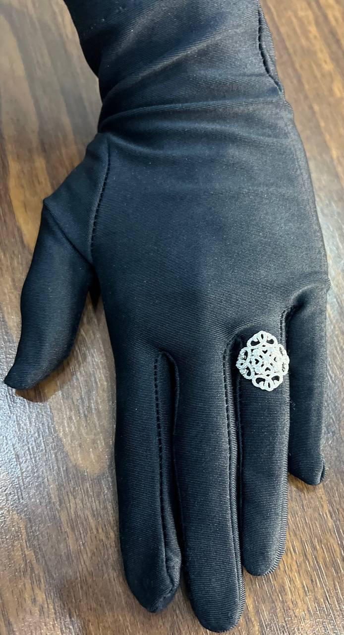 Diamond Pave Halo Set Symbol Motif Art Deco 14K White Gold Statement Ring