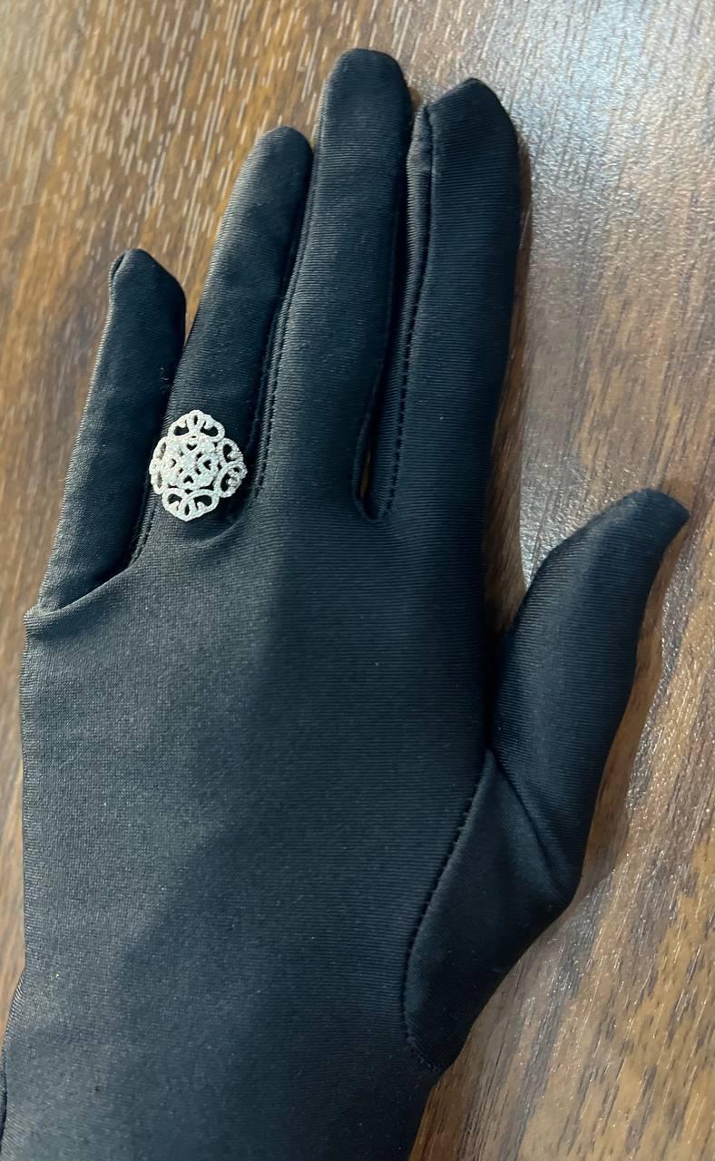 Diamond Pave Halo Set Symbol Motif Art Deco 14K White Gold Statement Ring