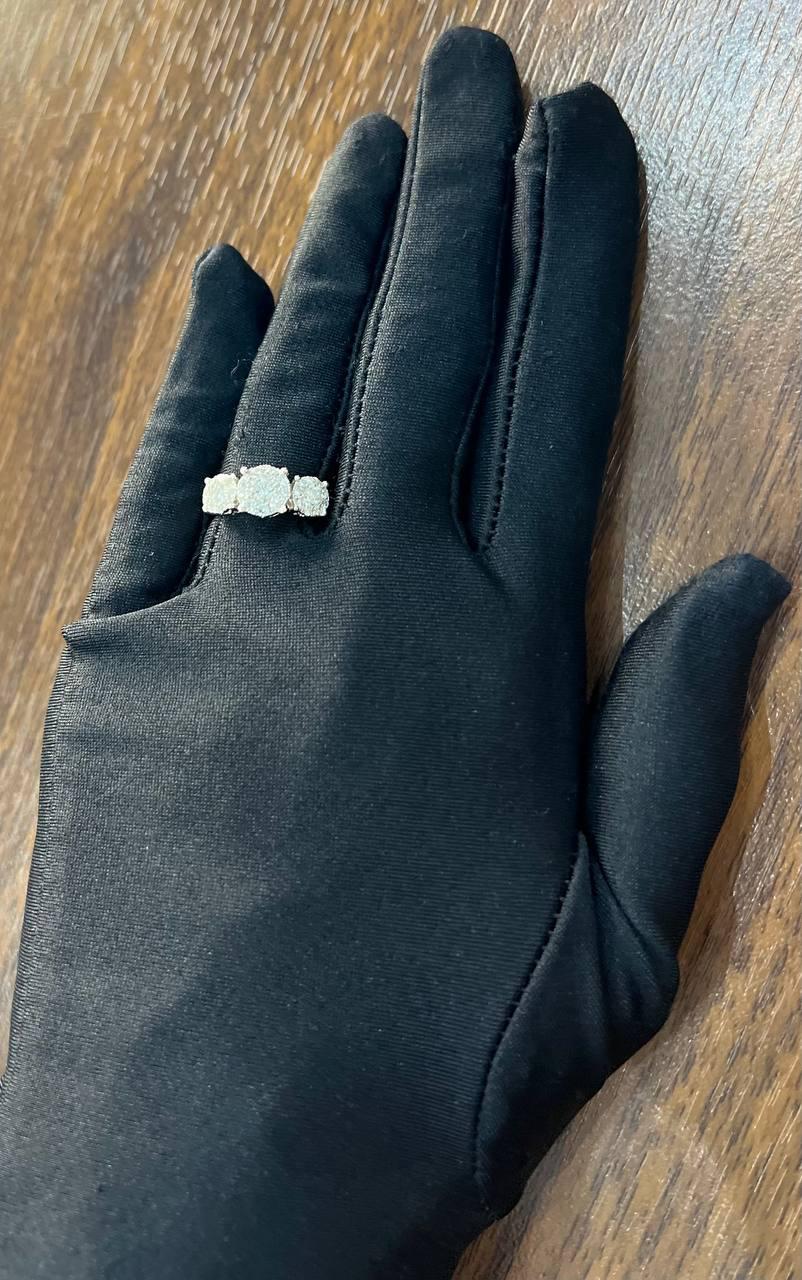 Diamonds Pave Set Round Cluster Halo 14K White Gold Statement Three Stone Ring