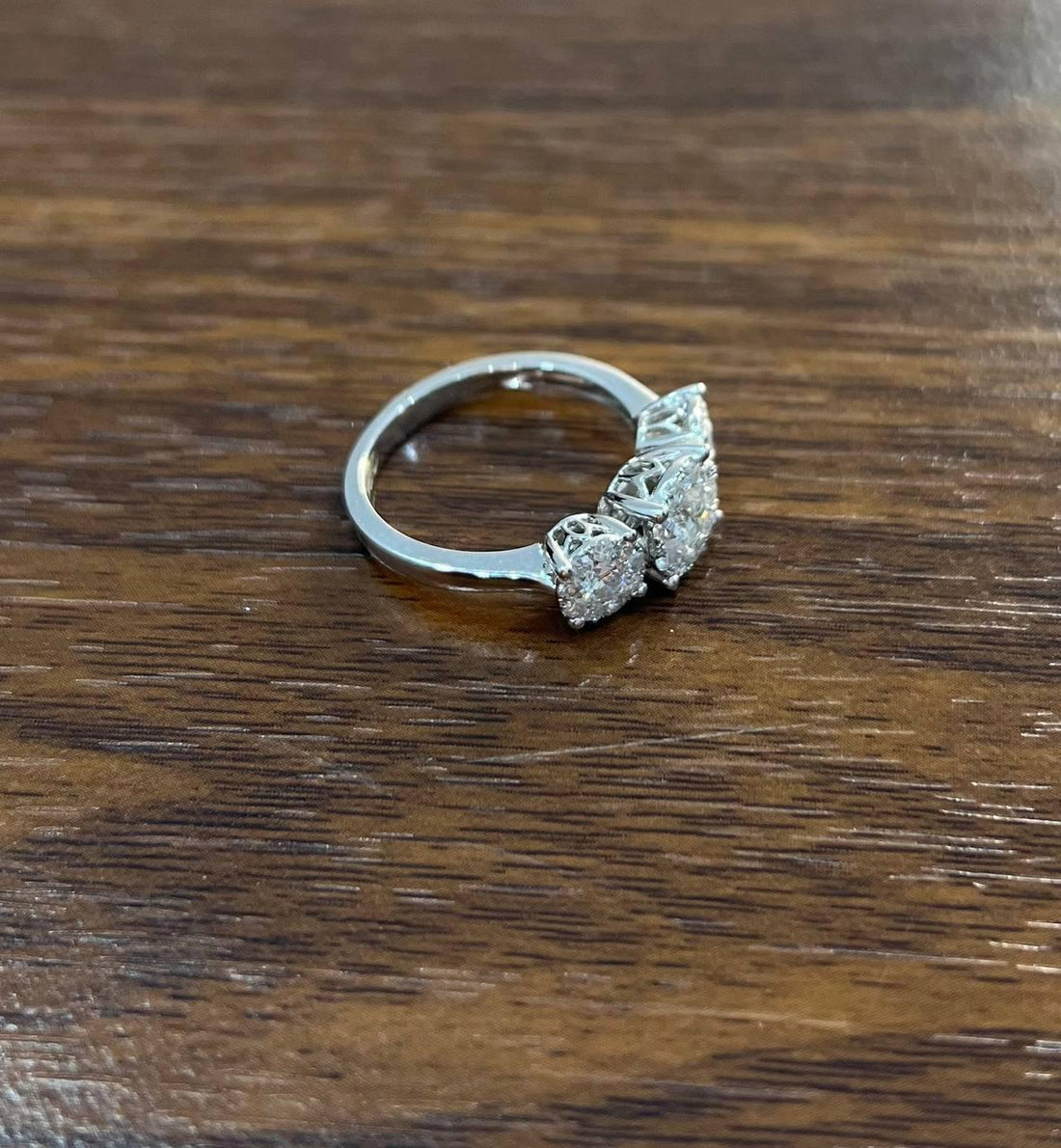 Diamonds Pave Set Round Cluster Halo 14K White Gold Statement Three Stone Ring