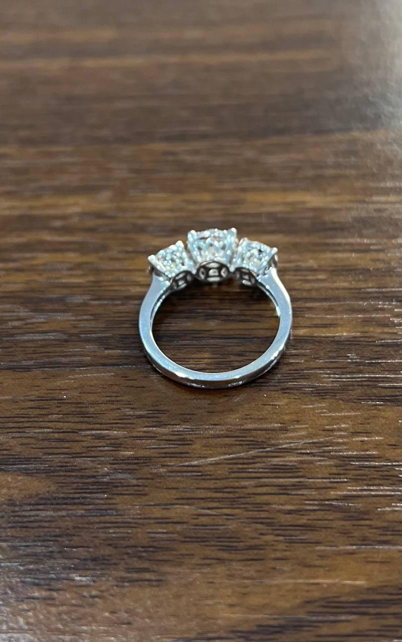 Diamonds Pave Set Round Cluster Halo 14K White Gold Statement Three Stone Ring