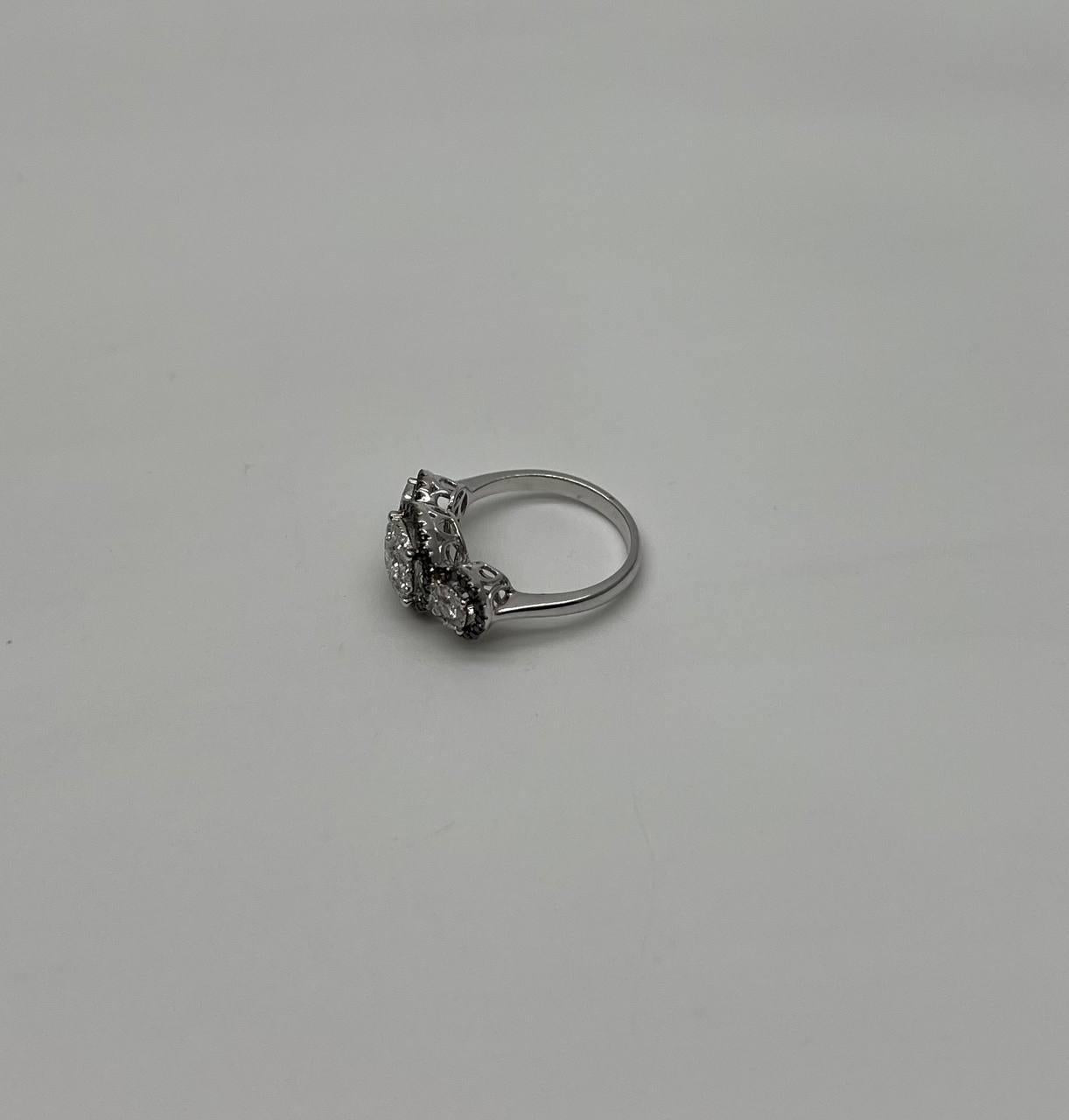 Diamonds Pave Set Round Cluster Black Diamonds Halo White Gold Three Stone Ring