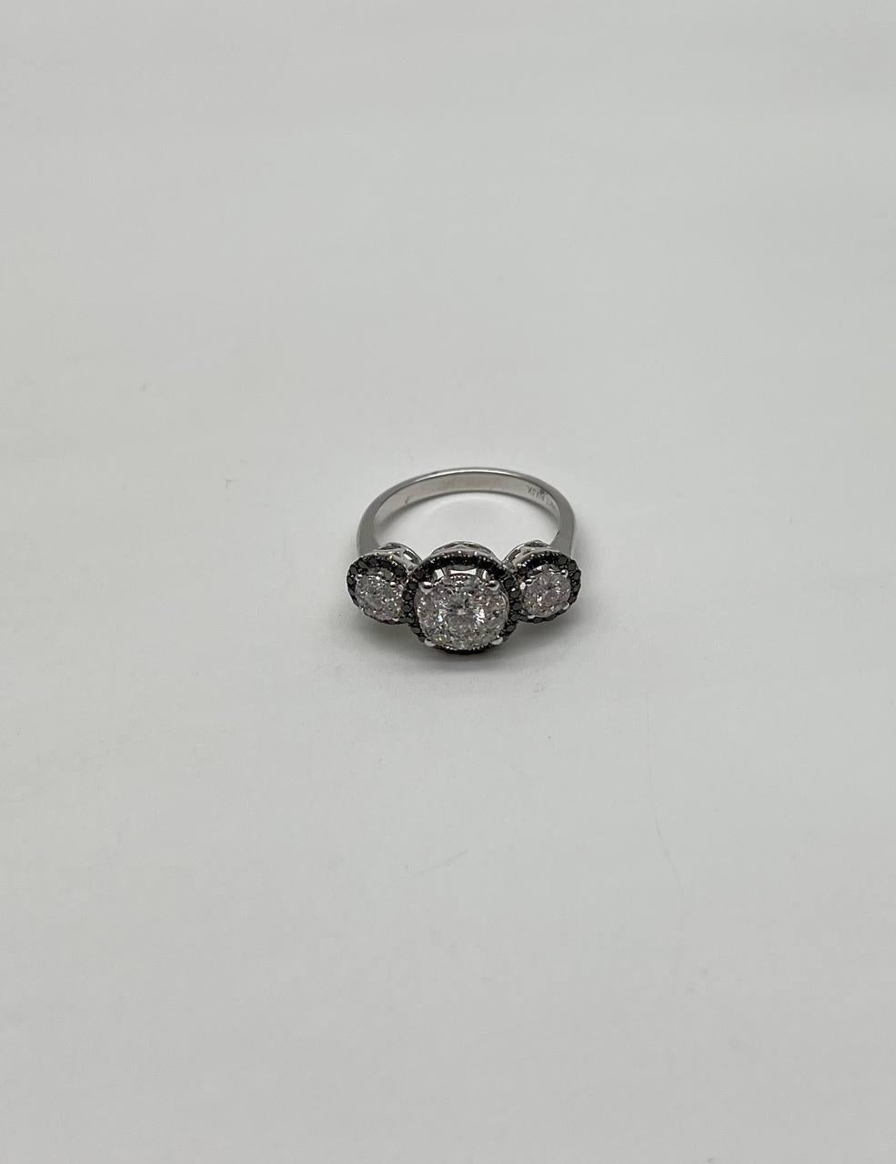 Diamonds Pave Set Round Cluster Black Diamonds Halo White Gold Three Stone Ring
