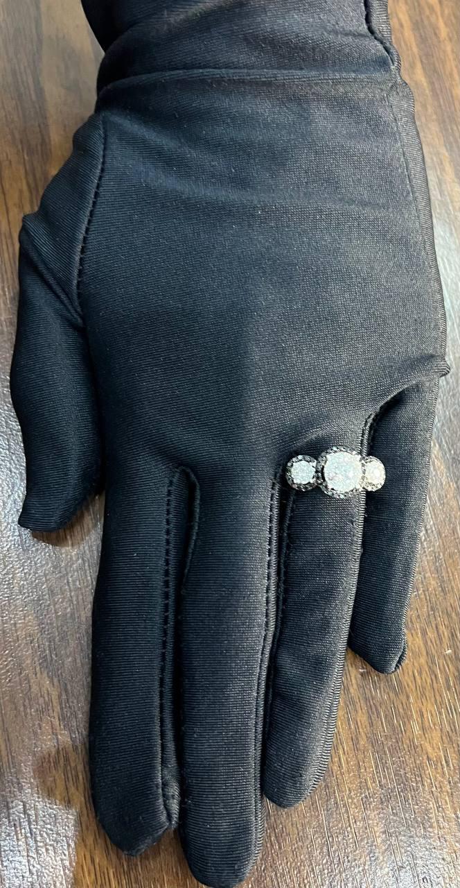 Diamonds Pave Set Round Cluster Black Diamonds Halo White Gold Three Stone Ring