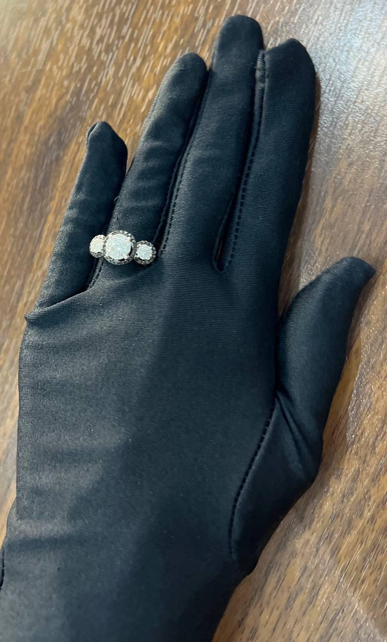 Diamonds Pave Set Round Cluster Black Diamonds Halo White Gold Three Stone Ring