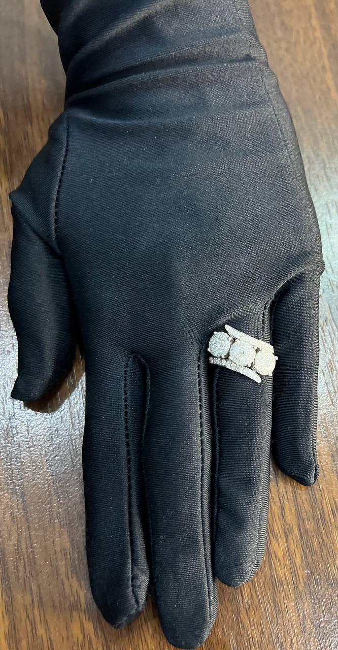 Diamonds Pave Set Round Cluster Halo 14K White Gold Statement Three Stone Ring