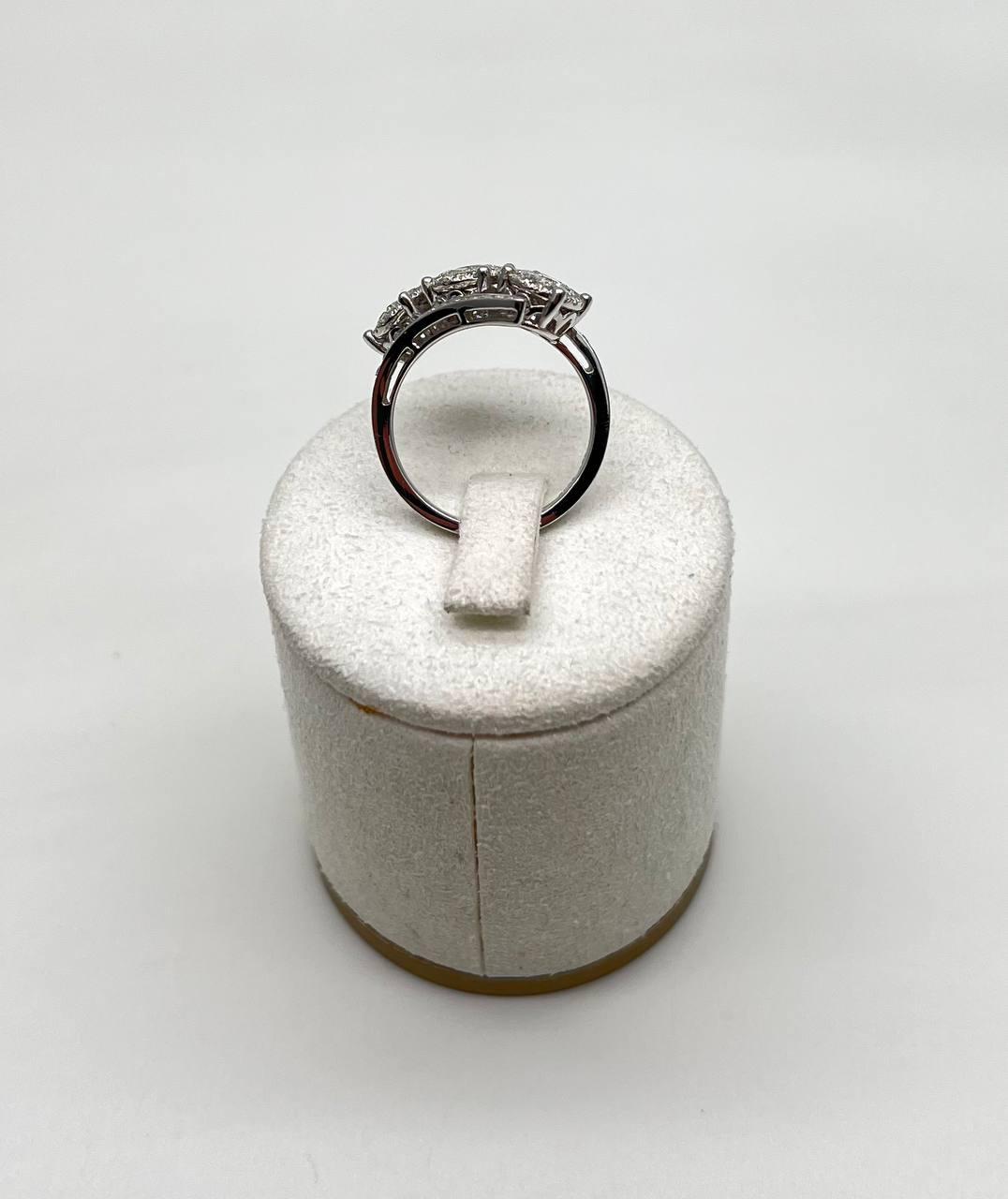 Diamonds Pave Set Round Cluster Halo 14K White Gold Statement Three Stone Ring