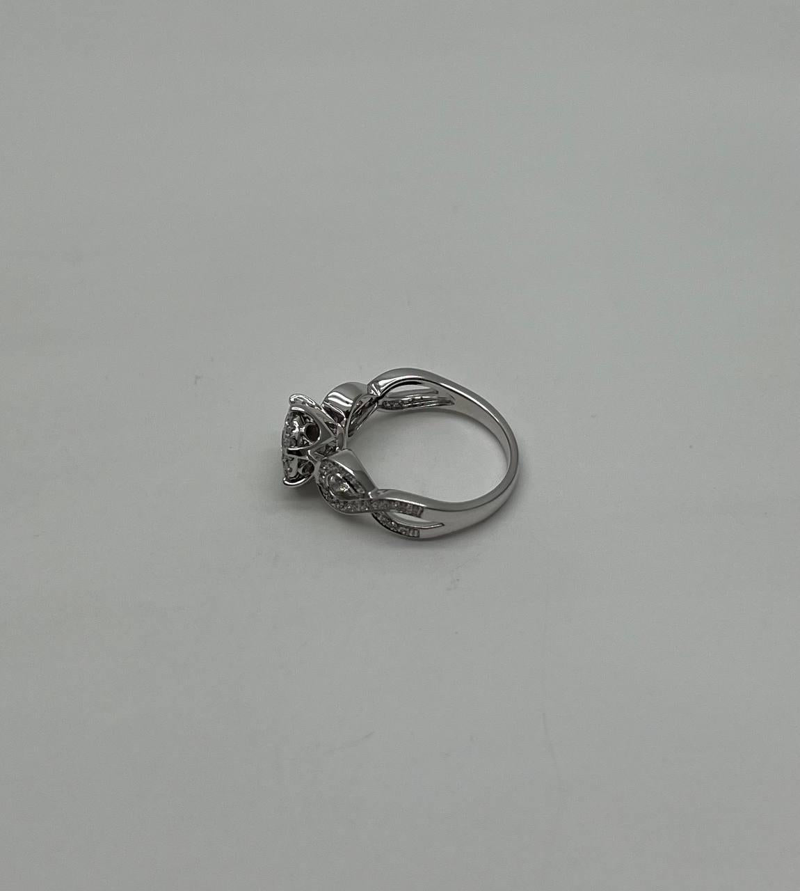 Diamonds Pave Set Cluster Round Halo Bypass Spiral 14K White Gold Statement Ring