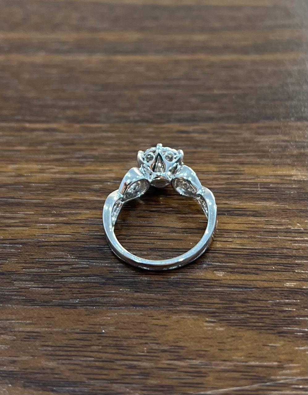 Diamonds Pave Set Cluster Round Halo Bypass Spiral 14K White Gold Statement Ring