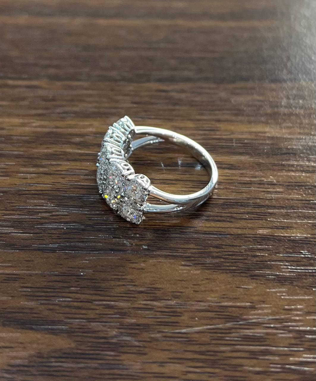Diamonds Pave Set Round Cluster Halo White Gold Statement Double Row Band Ring