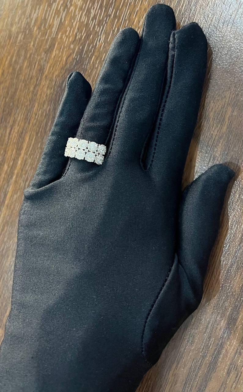 Diamonds Pave Set Round Cluster Halo White Gold Statement Double Row Band Ring