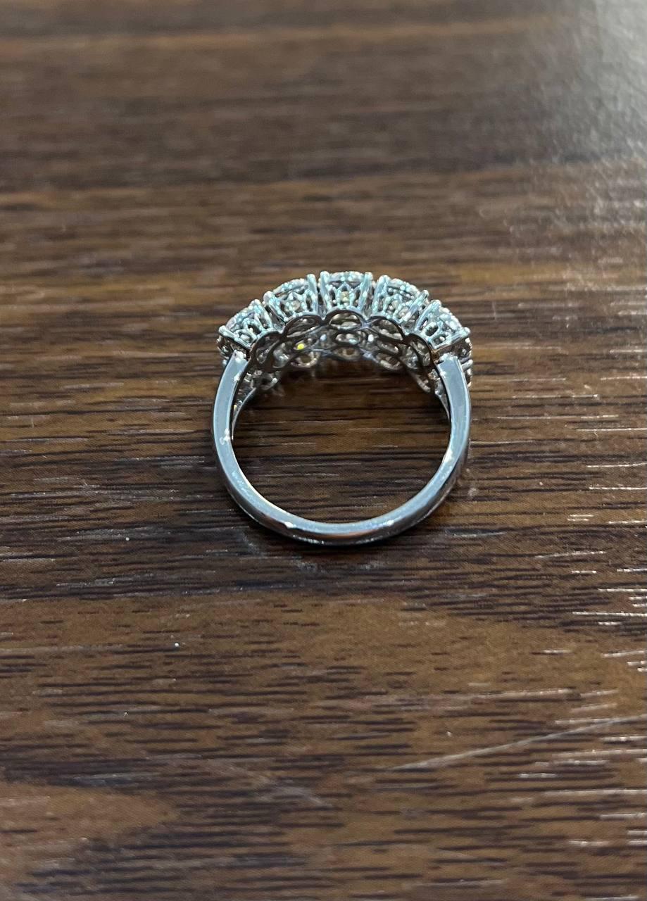 Diamonds Pave Set Round Cluster Halo White Gold Statement Double Row Band Ring