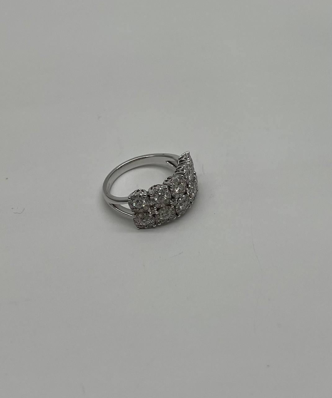 Diamonds Pave Set Round Cluster Halo White Gold Statement Double Row Band Ring