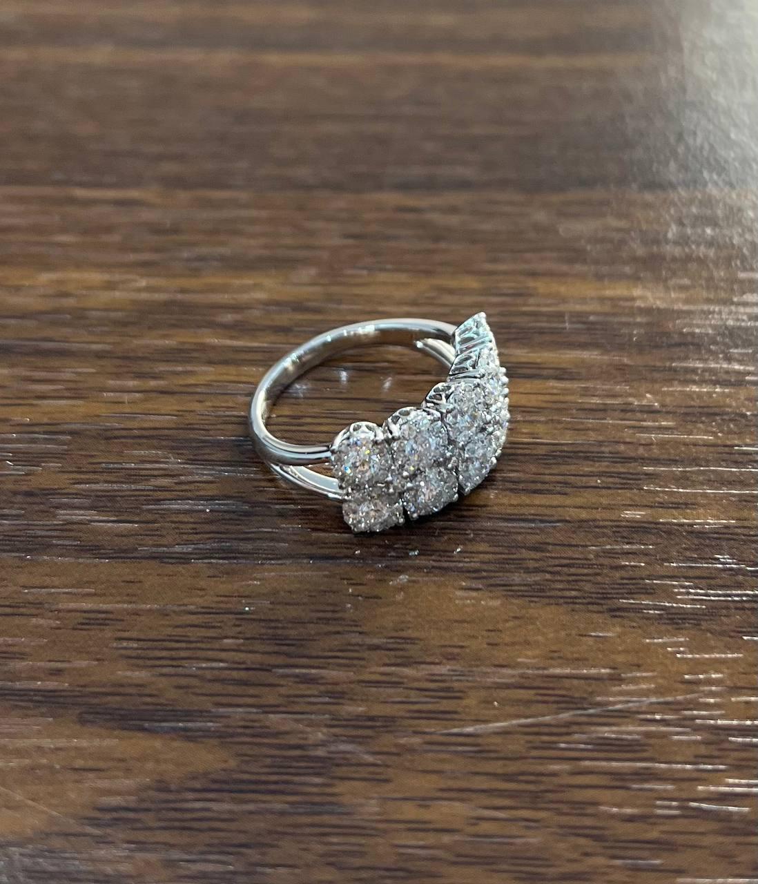 Diamonds Pave Set Round Cluster Halo White Gold Statement Double Row Band Ring
