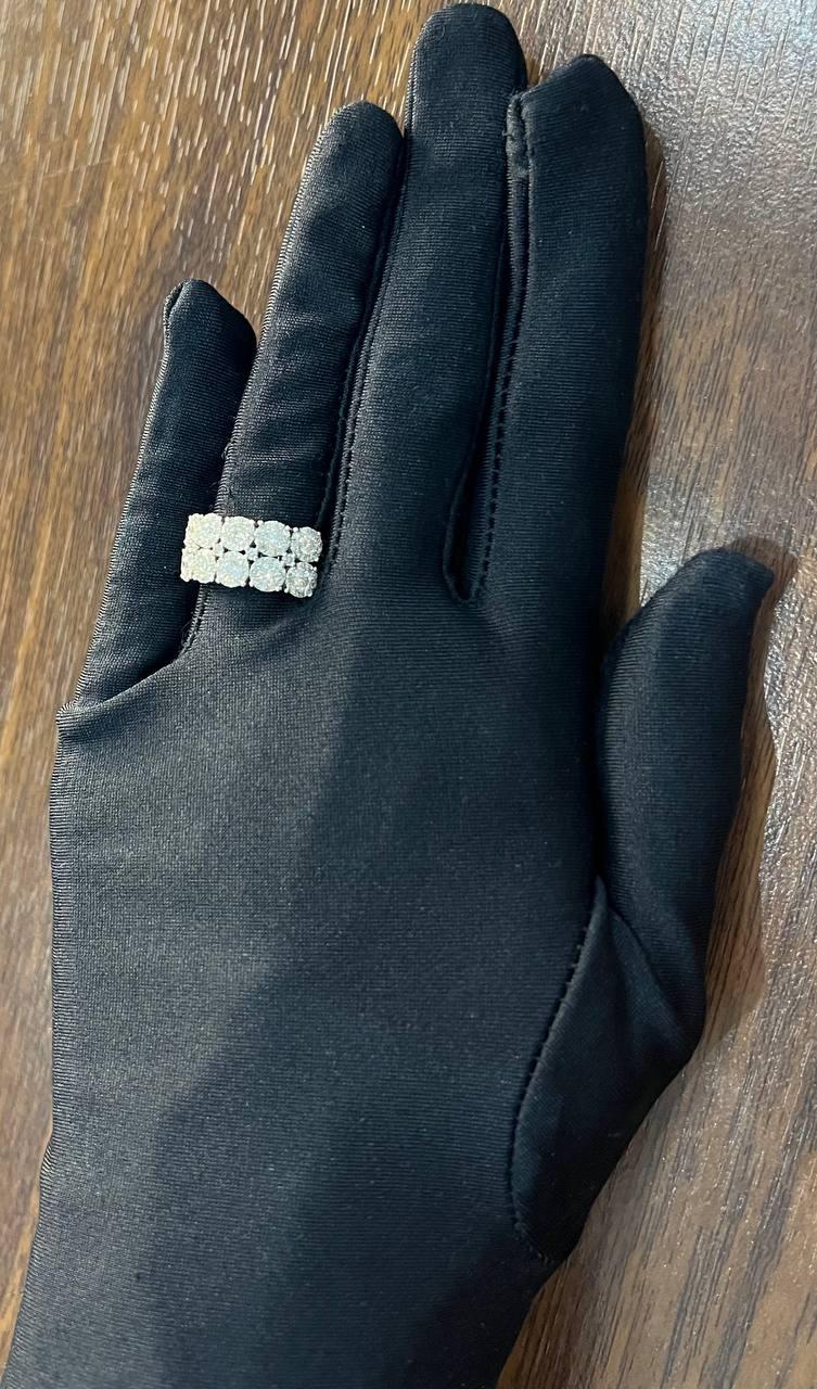 Diamonds Pave Set Round Cluster Halo White Gold Statement Double Row Band Ring