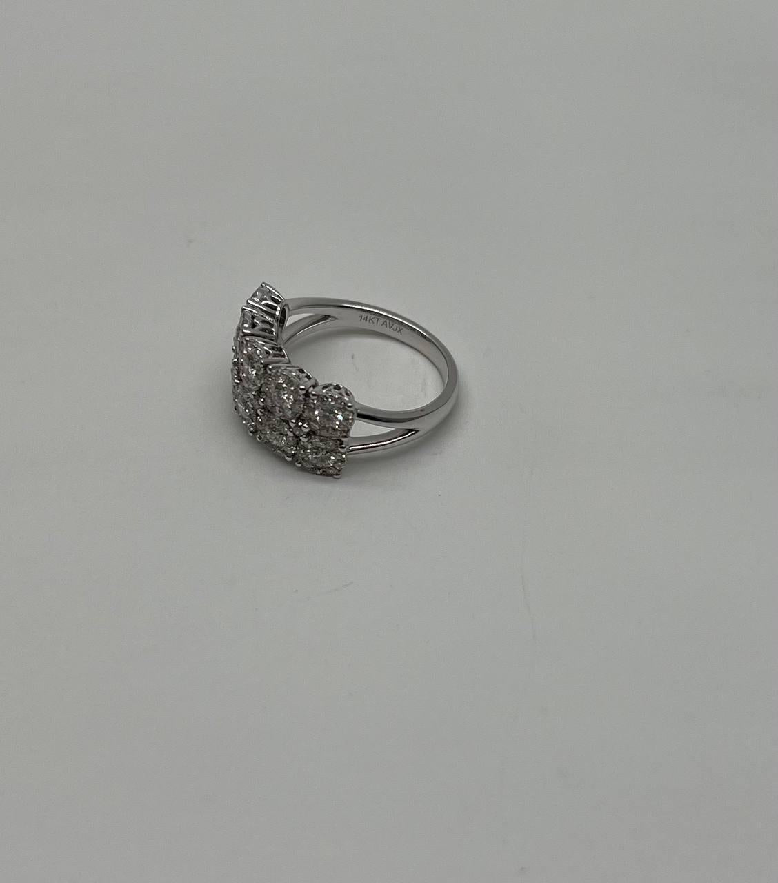 Diamonds Pave Set Round Cluster Halo White Gold Statement Double Row Band Ring