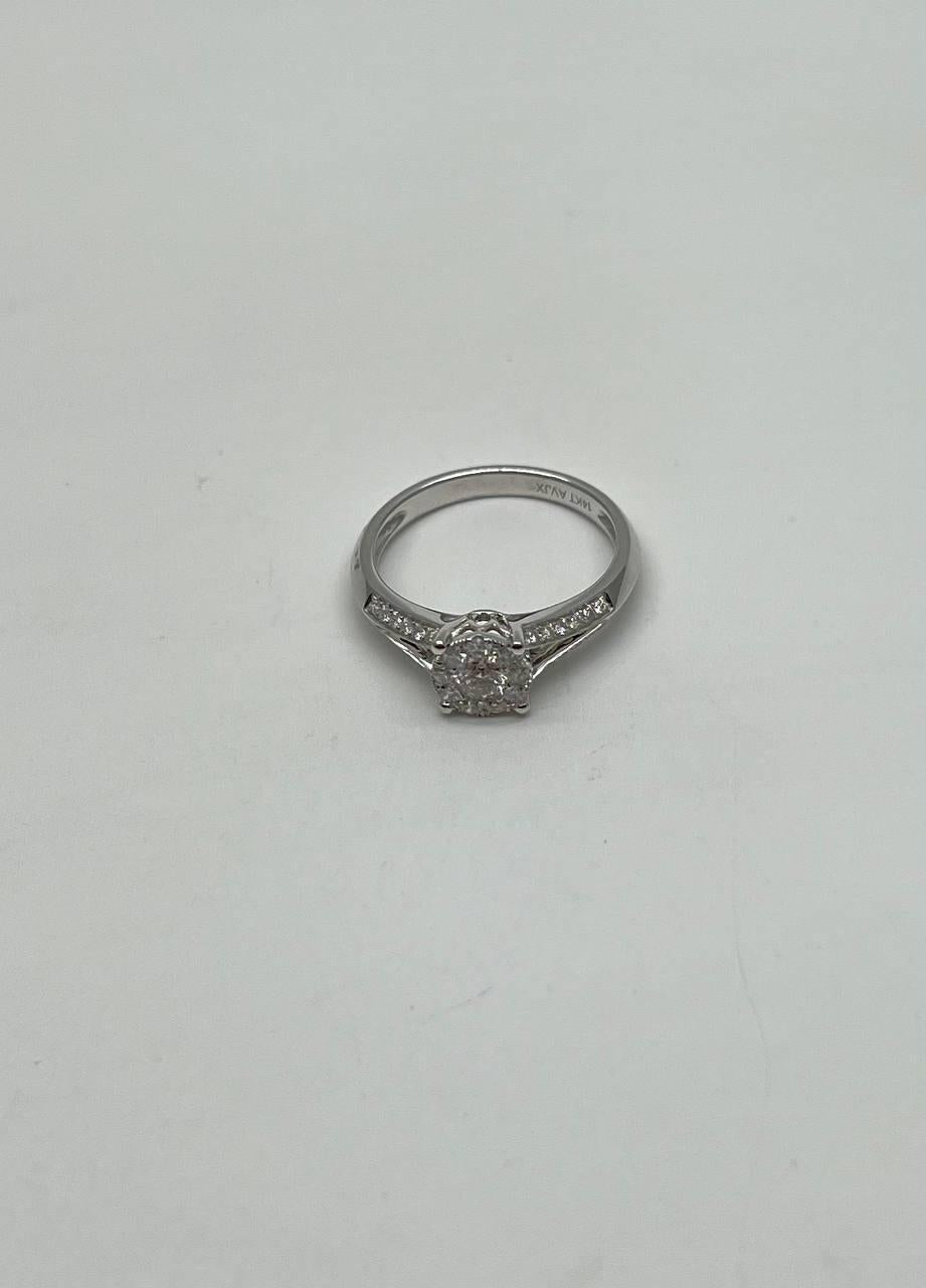 Diamonds Pave Set Round Cluster Halo Set 14K White Gold Statement Split Ring