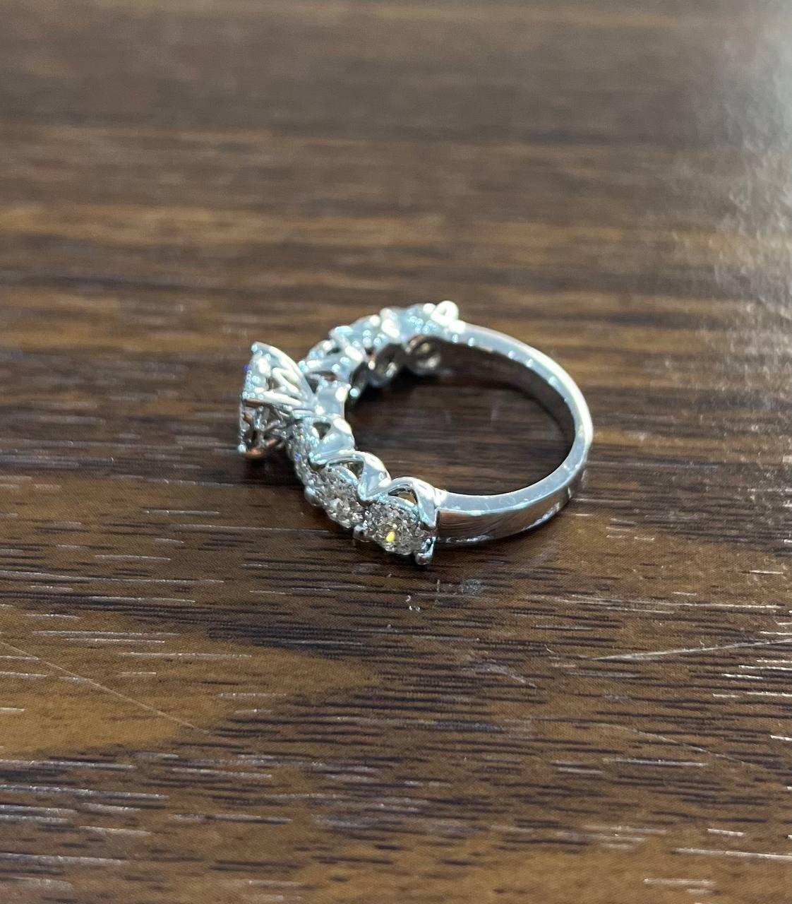 Diamonds Pave Set Cluster Halo Set 14K White Gold Statement Ring