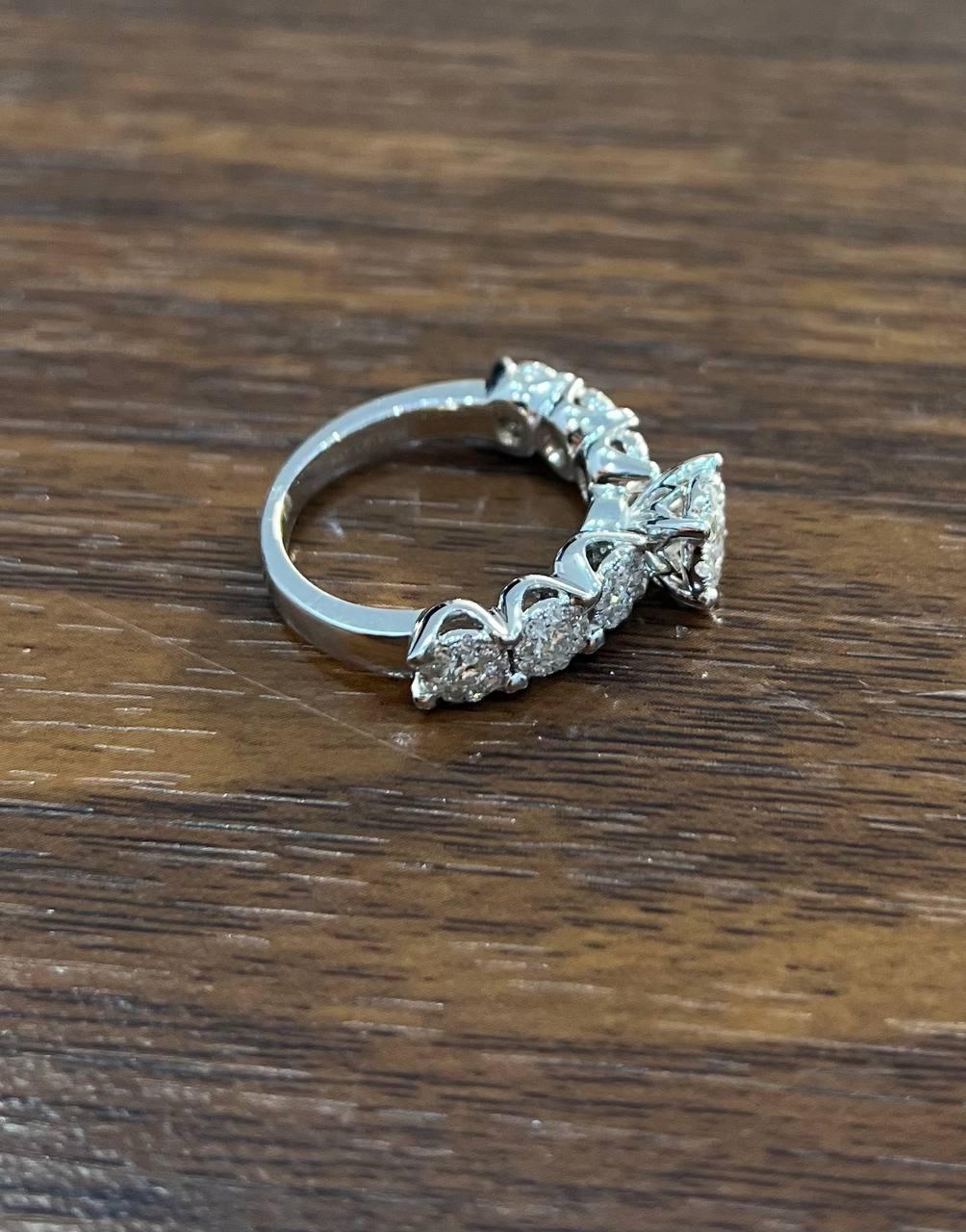 Diamonds Pave Set Cluster Halo Set 14K White Gold Statement Ring