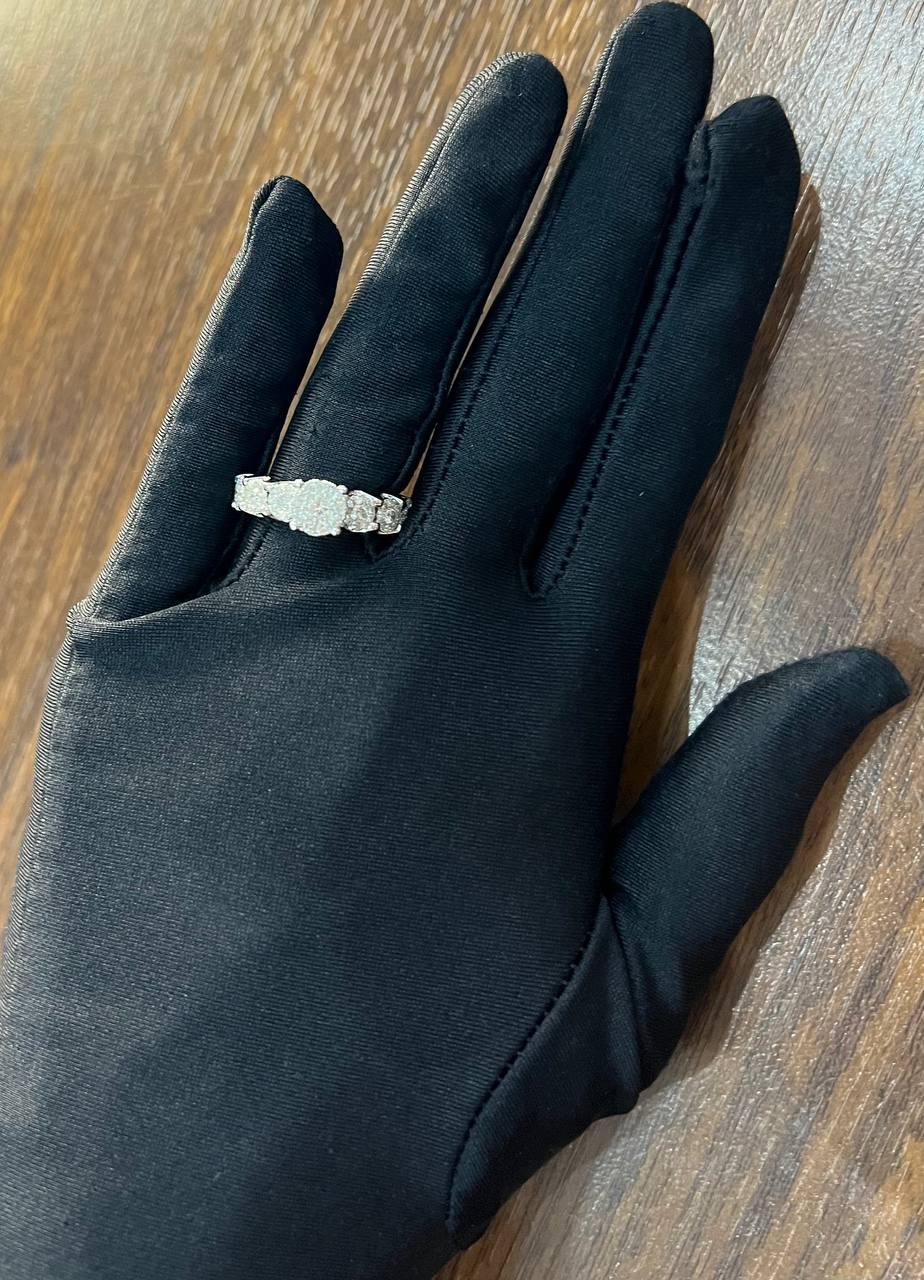 Diamonds Pave Set Cluster Halo Set 14K White Gold Statement Ring