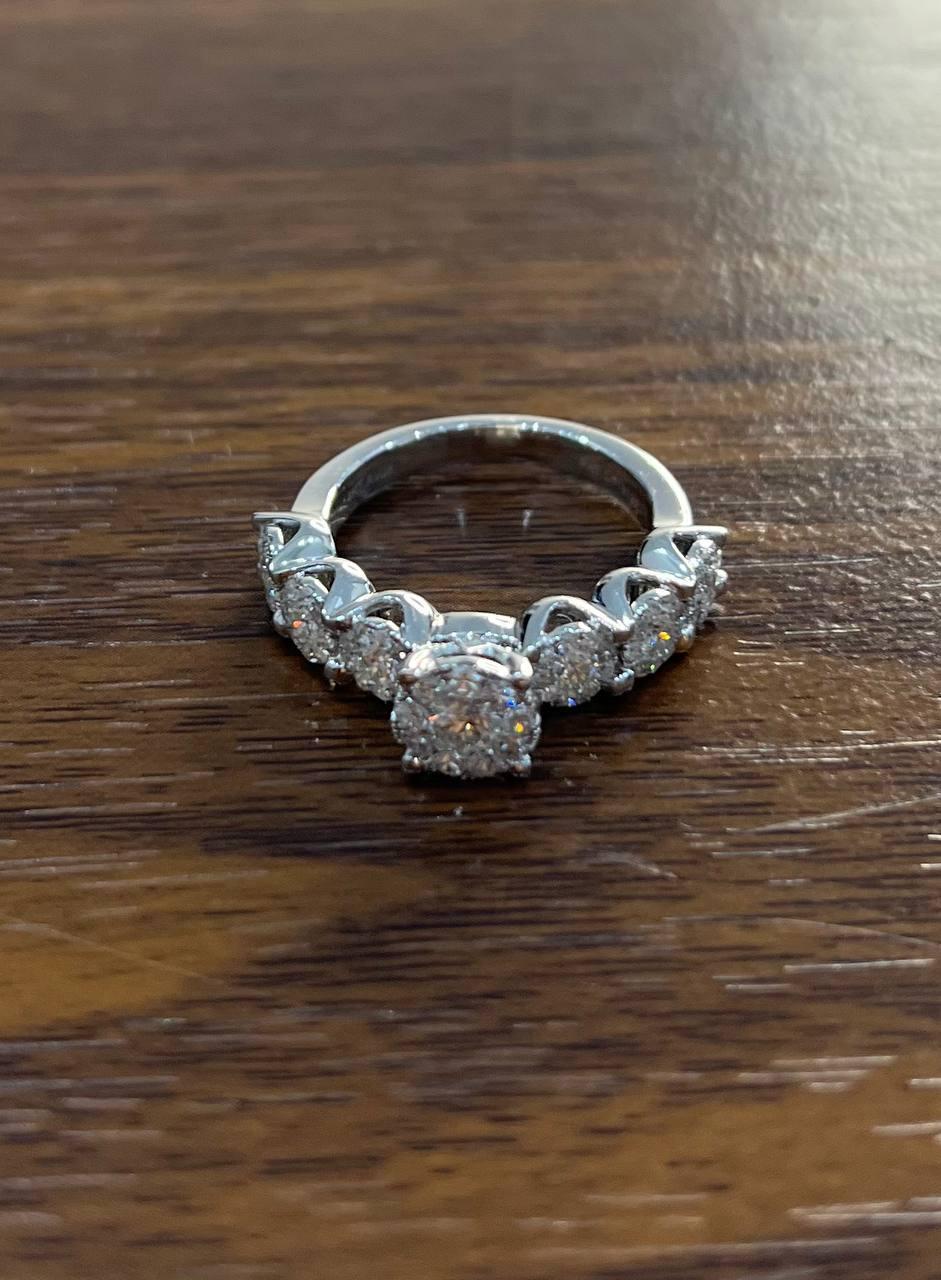 Diamonds Pave Set Cluster Halo Set 14K White Gold Statement Ring