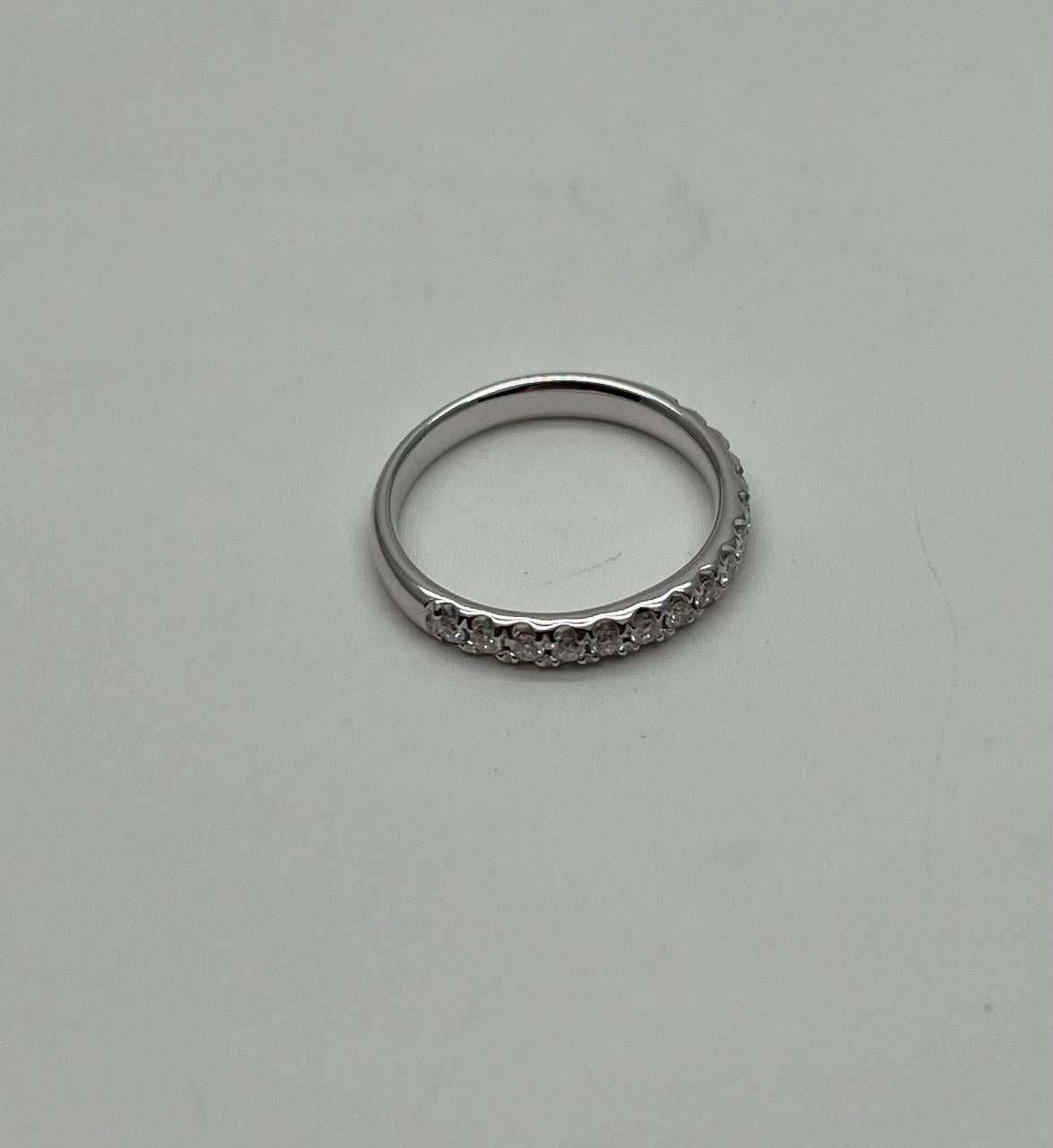 Classic Inset Round Brilliant Diamond Line 14K White Gold Band Ring