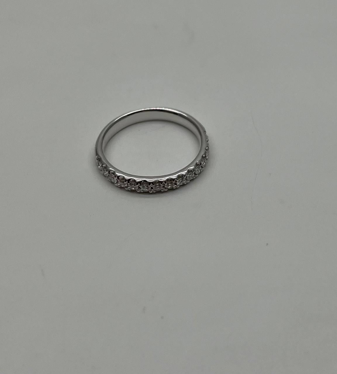 Classic Inset Round Brilliant Diamond Line 14K White Gold Medium Band Ring