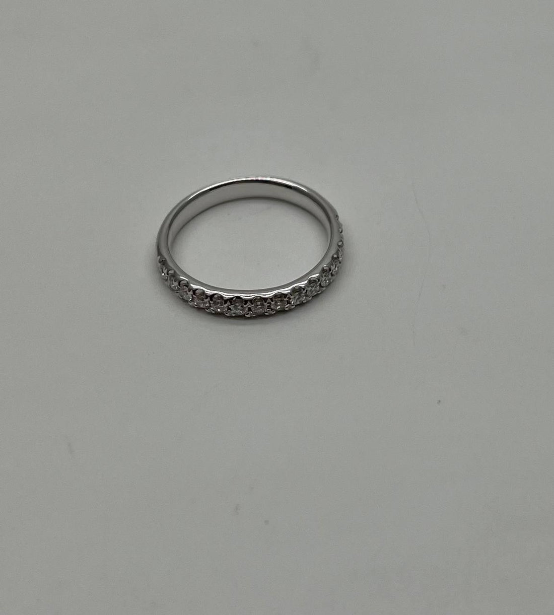 Classic Inset Round Brilliant Diamond Line 14K White Gold Band Ring