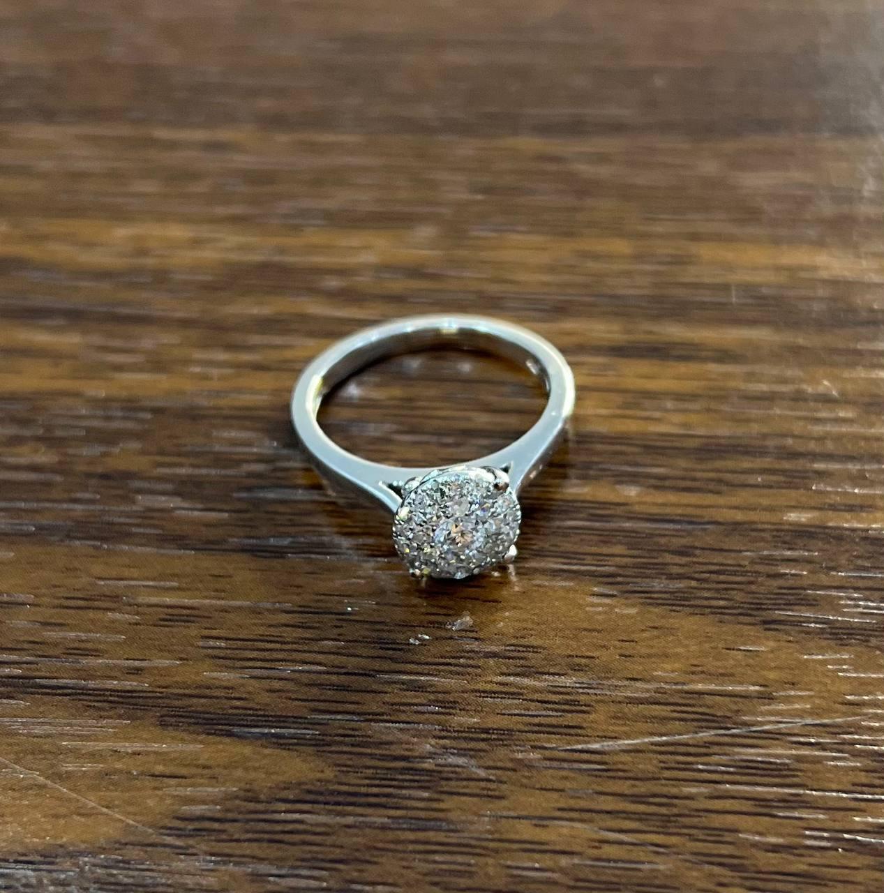 Diamonds Pave Set Round Cluster Halo Set 14K White Gold Statement Ring