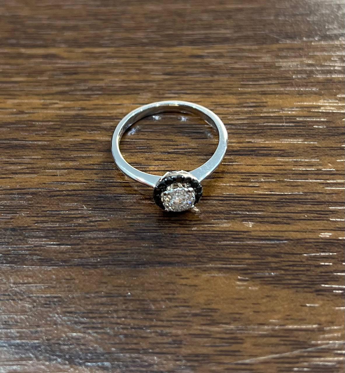 Diamonds Pave Set Round Cluster Black Diamond Halo 14K White Gold Statement Ring