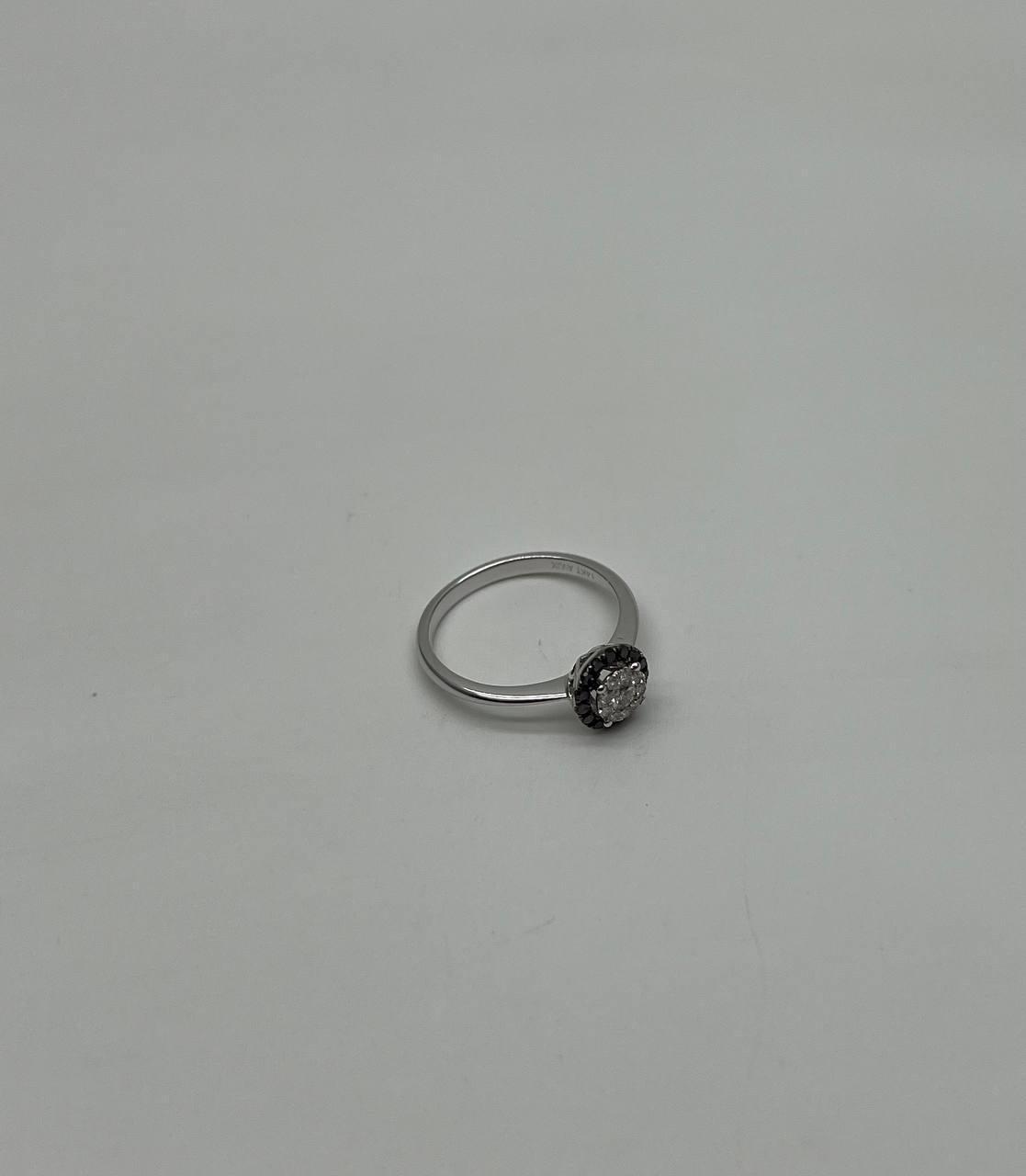 Diamonds Pave Set Round Cluster Black Diamond Halo 14K White Gold Statement Ring